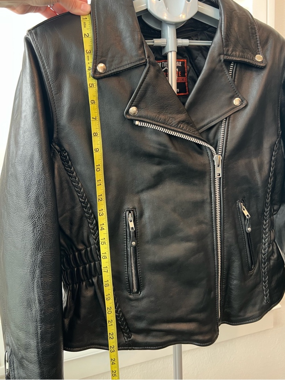 Womens Black Leather Motorcycle Jacket - Picture 5 of 10